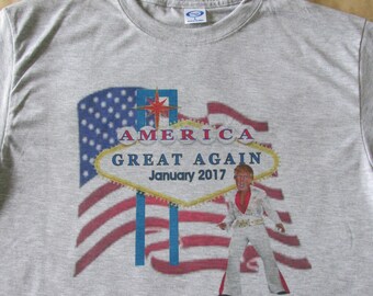 Trump Las Vegas Elvis Inauguration Graphic T-Shirt- Ashen Grey - Small to 3XL - New - Make America Great Again - President Elect Campaign