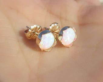 OPAL Stud Earrings, White Opal, Gold Opal Posts, Statement Earrings, Opal Jewelry, Opal Stud Earrings in 14K Gold Filled, Bridesmaid Gift.