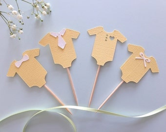 Set of 12 neutral onesie cupcake toppers- baby reveal toppers - Baby shower toppers- yellow onesie toppers