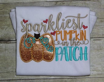 Pumpkin Patch Shirt, Halloween Pumpkin Shirt, Fall Pumpkin Shirt , Girls Pumpkin Shirt, Sparkliest Pumpkin Shirt,