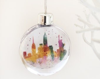 New York Bauble, Christmas tree decoration of New York, New York Skyline, abstact watercolour painting