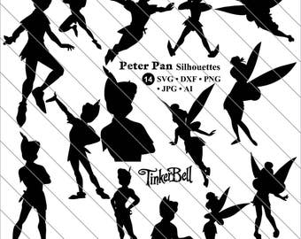 Peter Pan svg, Peter Pan Tinkerbell Silhouettes Clipart, Tinkerbell SVG Cut File,DXF,PNG Use with Silhoutte Studio & Cricut Instant Download
