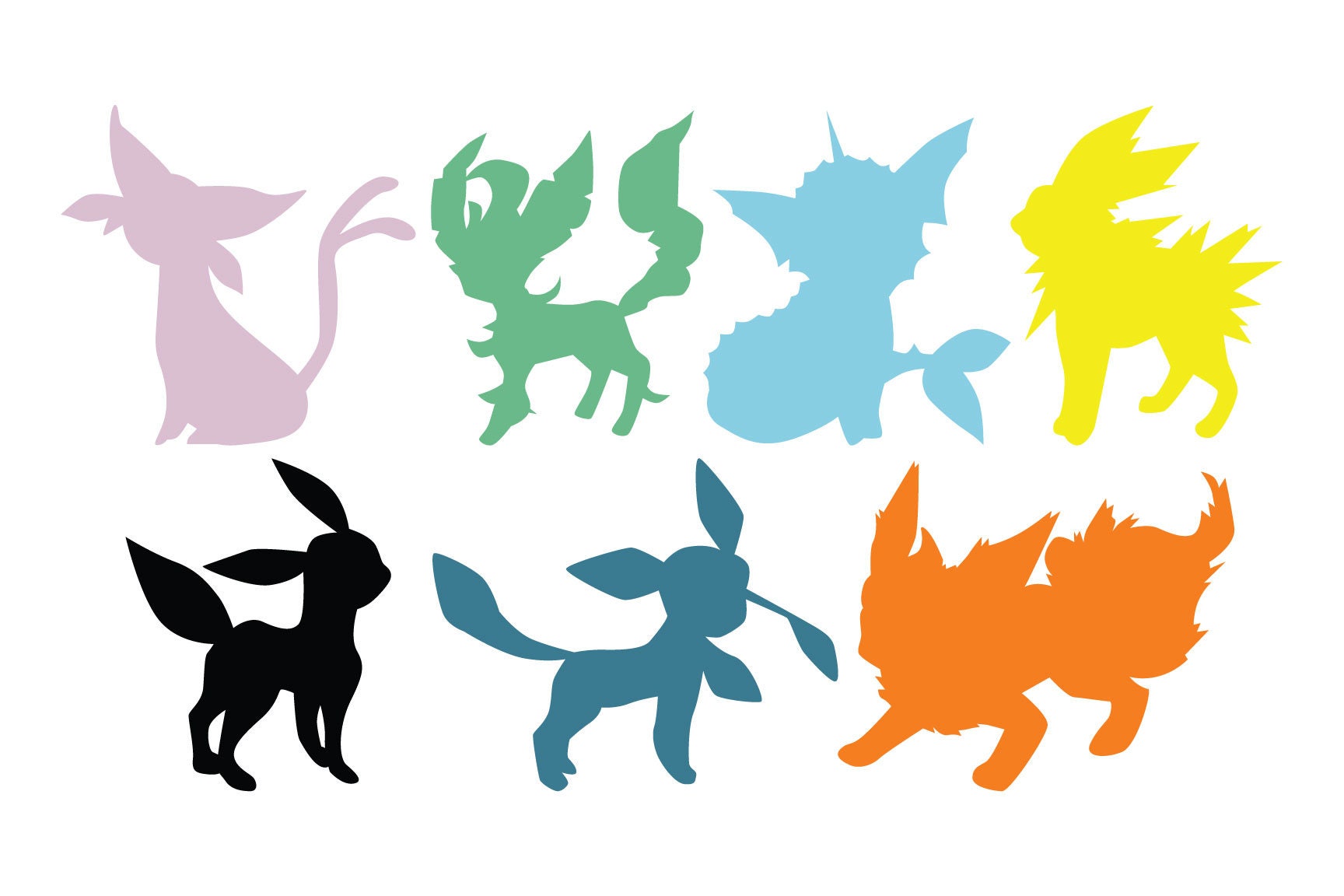 Download Pokemon Eevee Evolution eeveelutions vaporeon flareon jolteon PokemonGo Silhouette Digital ...