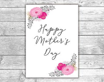 DIGITAL FILE - Happy Mother's Day Card - Mom Day Card 3, Love, Pink Flowers, Floral Design