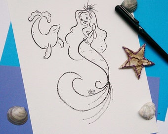 Inktober Mermie Friends Original Drawing