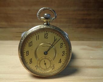 Antique Waltham Open Face Pocket Watch, Model 23757752, Production 1922, 12s 7 Jewel American Waltham Watch Company