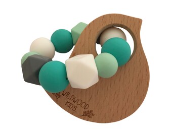 Bird Teething ring with turquoise mix
