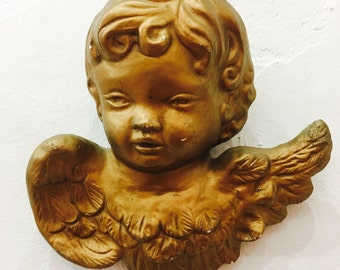 SALE The most adorable Plaster chippy cherub Gold