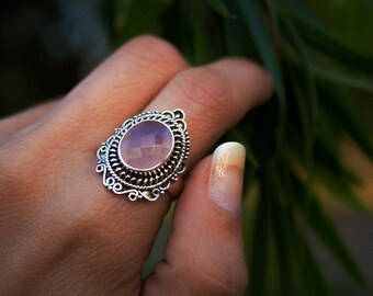 Rose Quartz Ring, Natural Rose Quartz, Pink Engagement Ring, Love Ring, Promise Ring, Sterling Silver Ring, Pure Silver, Boho, Gemstone Ring