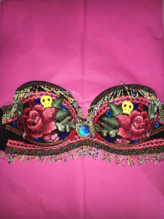 Mexican Tribal Spanish Rave Bra My Sugar Skulls