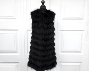 Mink Fur Vest Fur Gilet Real Black Mink Fur in Chevron