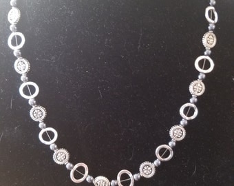 Silver and black pearl necklace
