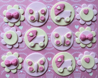 12 edible fondant BABY SHOWER cupcake toppers.