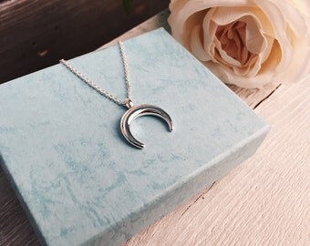 Half Moon Necklace in Silver Pendant Necklace with Horn Charm nickel free