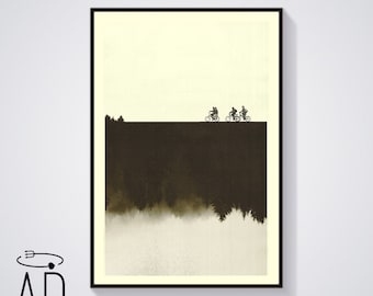 Special Edition: STRANGER THINGS Inspired Art Print Movie Poster, Mid Century Modern, Sci fi, Vintage Style, Bicycles, Movie poster