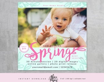 Spring Mini Session Template, Easter Mini Sessions, Marketing Board, Photoshop Template, Photography Marketing Set, PSD, pink title