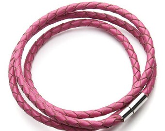Leather Wrap Bracelet Hot Pink