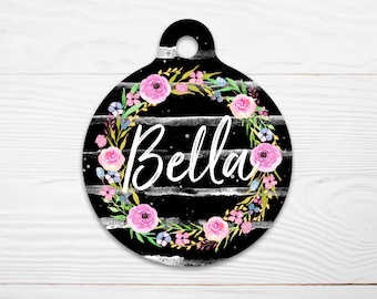 Floral Wreath Pet Tag, Pet Id Tag, Double Sided Pet Tag, Floral Cat Id Tag, Floral Dog Tag for Dog, Dog ID Tag, Floral Collar Tag, Puppy Tag