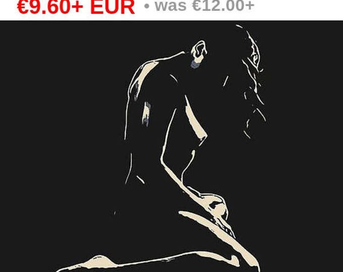 Erotic Art 200gsm poster - Her shapes at night, sensual art, stencil style print, sexy girl body shapes, conte art print, high res at 300dpi