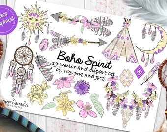 Boho clipart set, boho vector set, tribal clipart, tribal vectors, hippie, engagement vector clipart, wedding vector clipart, love clipart