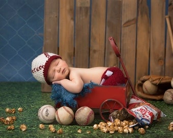 2 Baseball Setups (landscape and portrait) with wagon, baseballs, bat, gloves, and cracker jacks digital backdrop/Digital background