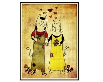Rustic Cats Art Print Instant Download Rustic Cats Art Print Instant Download