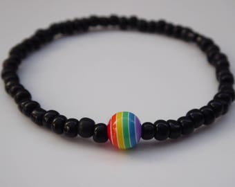 Colourful Festival Friendship Bracelet Black Seed Beads Unisex Gay Pride