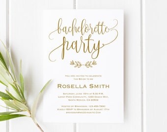 Gold Bachelorette Party Invite, Bachelorette invitation, Rustic Bachelorette Invite, Bachelorette itinerary,Bachelorette Printable, WPC_1042