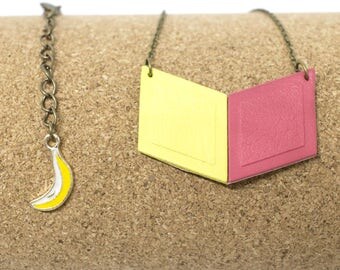 "The Malabar bi-gout" leather necklace fuchsia pink and fluorescent yellow handmade