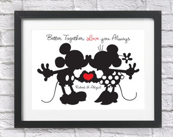 Personalised Disney Mickey and Minnie Mouse Gift Bespoke Print Valentines Day Wedding Engagement Anniversary Engaged I Love You For Him Her