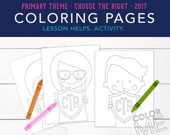 LDS 2017 Primary Theme, Choose the Right, Primary Kids holding Shield, Coloring Pages, Printables