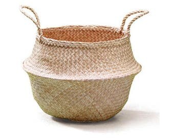 Sea Grass Foldable Belly Basket - NATURAL - Plant Basket / Beach Bag / Market Tote / Nursery Storage