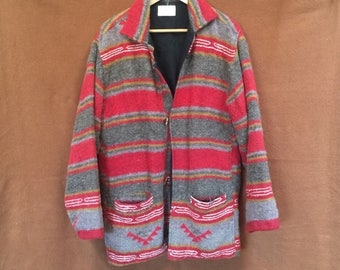 Vintage Native American Print Wool Coat