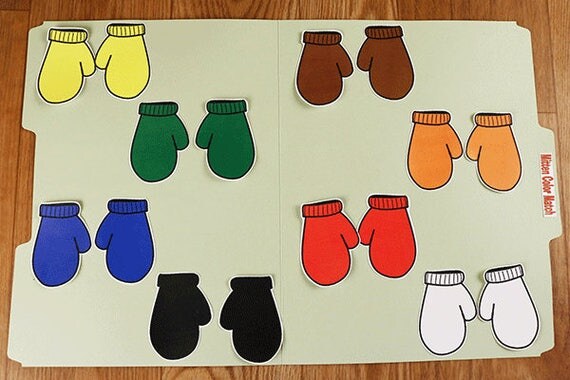 Color Matching Mitten Colors Printable File Folder Game