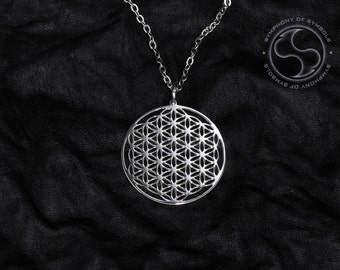 Flower of Life Symbol Pendant Stainless Steel Jewelry Circle Pattern Necklace Keychain Logo Emblem Amulet Talisman Charm Sign Medallion