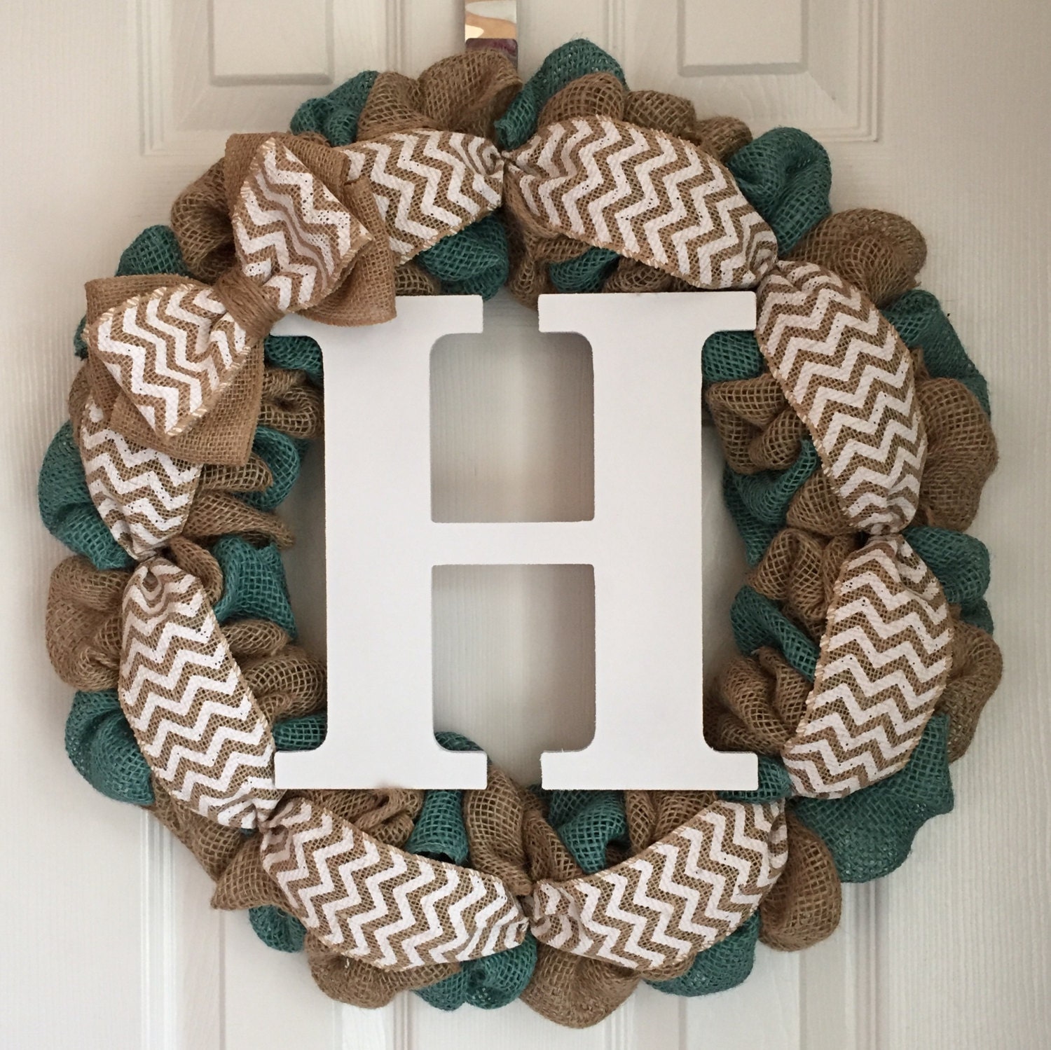 Two Toned Teal Wreath for Front Door - Every Day Wreath for Front Door - Teal Burlap Farmhouse Wreath - Anytime Wreath - Teal Door Decor