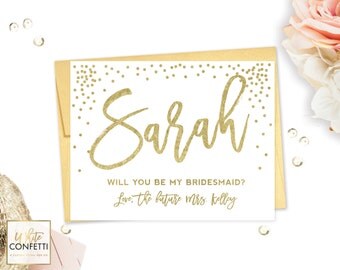 Will You Be My Bridesmaid Card - Faux Gold Bridesmaid Note Card - Maid of Honor - Bridesmaid Gift Thank You Card - Note Card