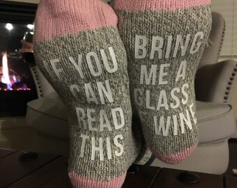 WINE BEER Toasty Thermal Crew SOCKS If You Can Read This Bring Me a Glass of Wine or Beer Great Christmas Gift this Year to Wine Beer Lovers