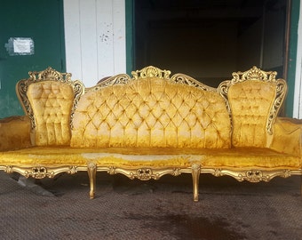 Vintage Victorian Gold Sofa - HUGE Hollywood Regency Gilt Couch - Ready for customization and your choice of upholstery