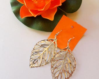 leaves earrings silver filigree long bijoux