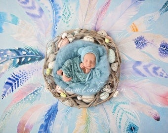 Newborn Digital Background for boys - Feather Collection
