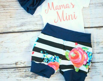 baby girl coming home outfit,floral baby outfit,newborn floral outfit,summer baby outfit, toddler bubble shorts, mama's Mini outfit, girl