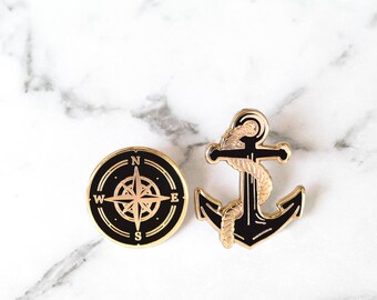 Nautical Enamel Pin Collection - Anchor & Compass