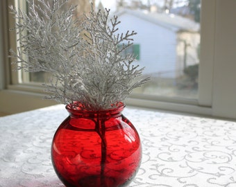 Royal Ruby Depression Glass Vase, Red Glass Round Vase, Ivy Ball Vase, Home decor, Christmas decor, Small glass vase, Ruby red