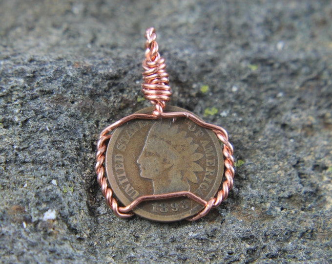 Vintage Indian Head Wheat Penny Pendant | Years 1892 and 1893 sold individually | US Currency Coin Jewelry | Copper Wire Wrap Necklace Charm