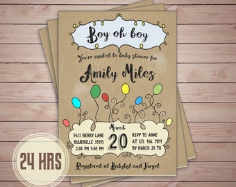 CUSTOM, Boy oh boy, balloon baby shower invitations, balloon themed baby shower, Craft paper, It's a boy, balloon boy baby shower #Baby_M022