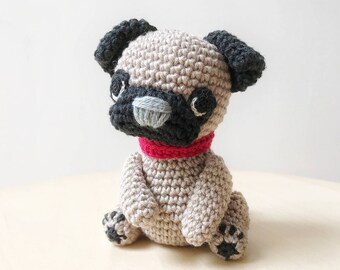 PUG PUPPY crochet amigurumi with bow collar, Crochet amigurumi dog, dog lover gift, pug gift, crochet toy, pug toy, pug children toy