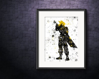 Final Fantasy 7, Cloud FF7 Print, Cloud Strife Poster, Final Fantasy Art, Final Fantasy Print, Watercolor Art, Video Game Art, Retro Artwork
