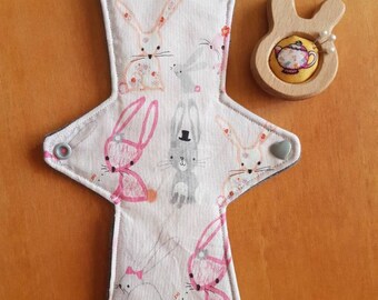 Cloth menstrual pad 10.5" moderate absorbency washable pantyliner, versodile pattern, easter bunny, rabbit reusable sanitary cloth pad