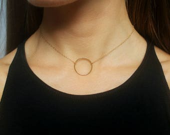 Gold Circle Necklace, Gold Ring Necklace, Karma Necklace, Dainty Gold Necklace, Dainty Necklace, Large Circle Pendant, Simple Necklace